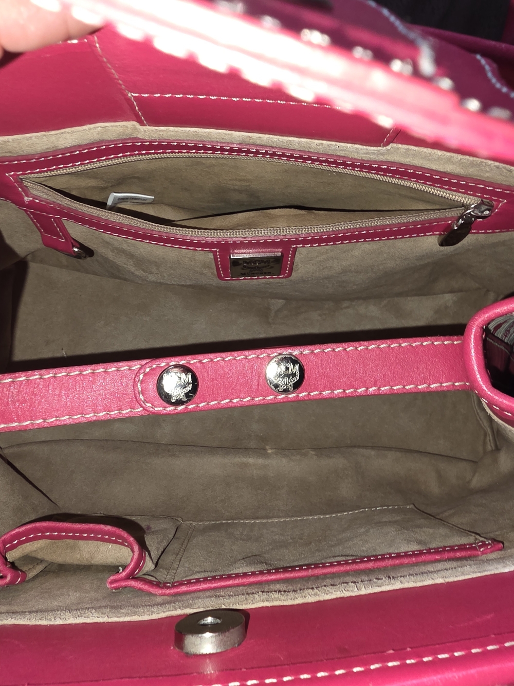 MCM Beige & Pink Visetos Tote w/ Matching Wristlet & MCM Charm & silver Hardware - Picture 8 of 16